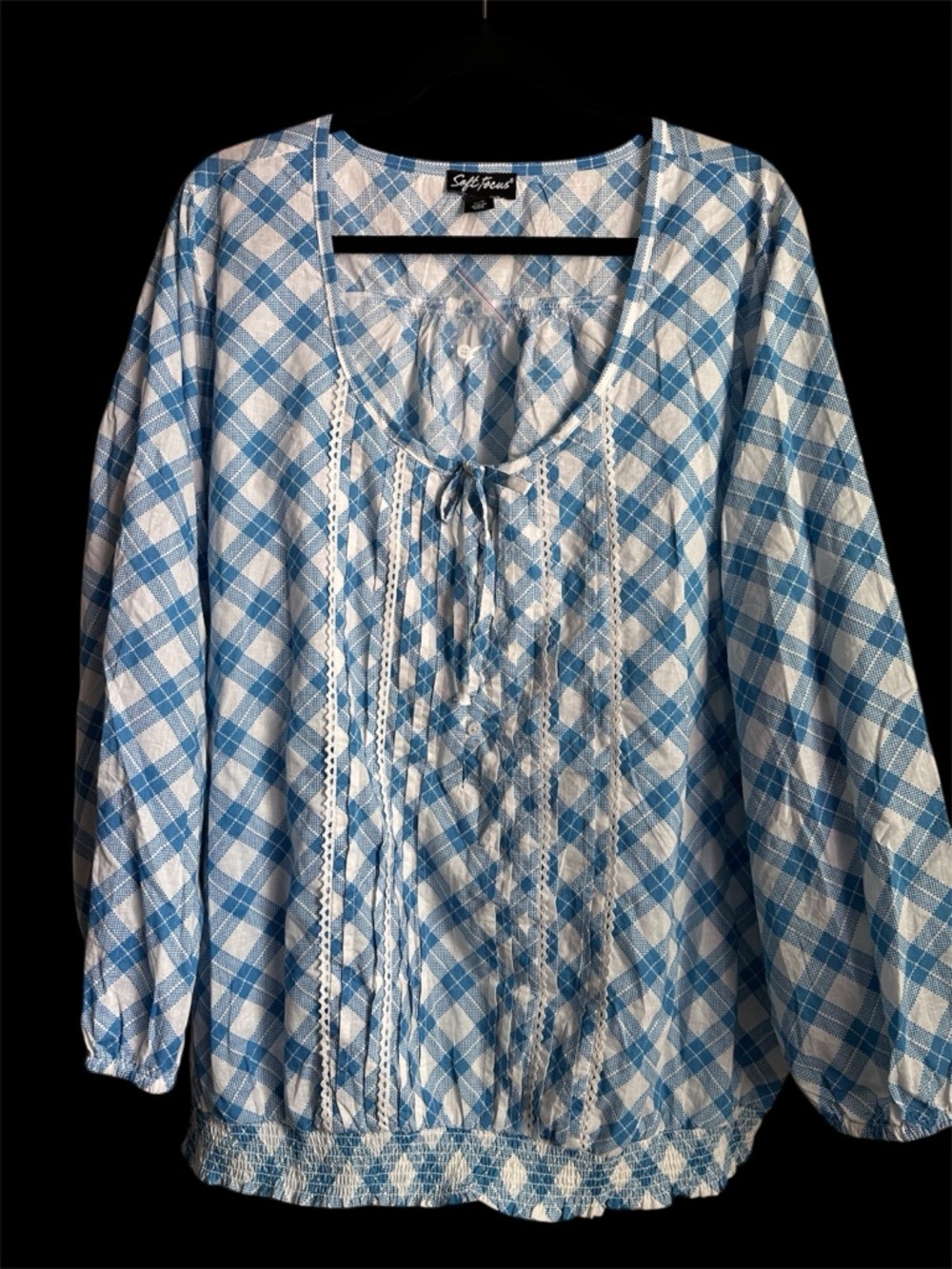 Blue Plaid Peasant Blouse